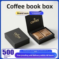 Boîtes cadeaux pour café en papier couché gaufré sur mesure, style livre, avec couvercles à rabat, emballage souvenir imprimé personnalisé