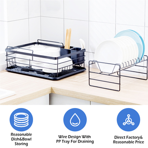 Organizador de cocina de metal, estante de lavado de platos, palillos, cuencos y estantes para platos, almacenamiento al por mayor con estante para platos de 2 niveles y bandeja de PP - Product Image 5