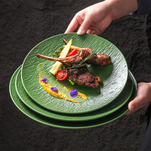 Xiangyuan <b>melamine</b> tableware <b>plates</b>, creative Western-style tomahawk steak <b>plates</b>, and sophisticated green stone-patterned - Product Image 1