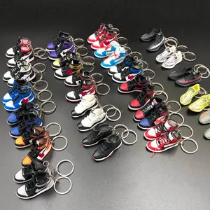 Yiwu Factory Wholesale PVC Plastic Rubber Mini AJ 1 Trainers Sneaker Keychain 3D Basketball Sport Shoes Key Chain Ring With Box