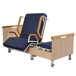 Cama de enfermería eléctrica Huinuo de color madera natural con respaldo ajustable para ancianos y pacientes con discapacidad - Product Image 1