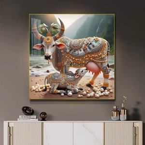 Venta al por mayor de fábrica: Cuadro de porcelana de cristal personalizado con diseño de ganado, vacas y animales, para decoración de sala de estar con LED - Product Image 3