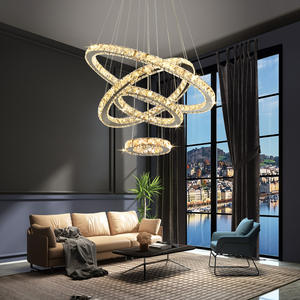 Modern Luxury Crystal Ring Chandelier Living Room Dining Room LED Steel Hanging Lamp Long Middle Sizes for Villa Application - Product Image 3