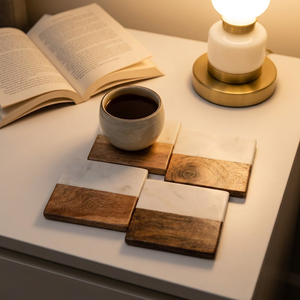 Handcrafted <b>Wooden</b> Marble <b>Square</b> Coaster Set Heat Resistant Stylish Drink Coasters for <b>Coffee</b> <b>Table</b> Home Bar Decor - Product Image 1