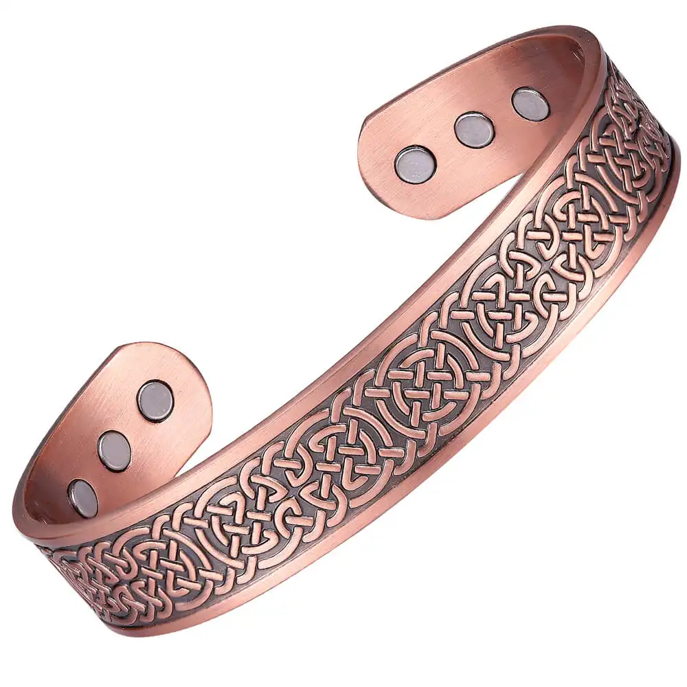 BioMagnetic Jewelry Pure Copper Magnetic Bangle Mens Viking Celtic Bangle Open Cuff Bracelet