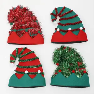 批发圣诞新年圣诞帽节日派对用品LED发光毛毡成人圣诞精灵帽