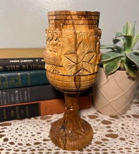 Coupe de communion chrétienne en bois sculptée à la main, coupe à vin d'autel religieuse, décoration d'église, gobelets à vin vintage, calice catholique - Product Image 1