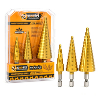 COOFIX CFA-39001 Lot de 3 forets étagés HSS revêtus de titane 4-12mm 4-20mm 4-32mm à queue hexagonale, plusieurs tailles pour perçage de trous