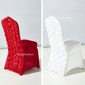 Quality Wedding Rosette Chair Cover Wholesale Polyester Cotton 3D Rose Spandex Chair Cover Stretch Banquet Chair <b>Slipcover</b> - Product Image 5