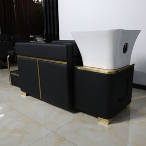 Cama de Lavado Semi-Reclinable de Alta Gama para Salón, con Lavabo de Cerámica, Tapicería de Cuero, Espacio de Almacenamiento y Diseño Personalizable para Barberías - Product Image 3