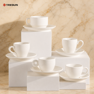 Ensemble tasse et soucoupe à café en porcelaine blanche, petit format, 2,5, 2,7, 3,5 oz, compatible lave-vaisselle, avec logo OEM, pour café expresso - Product Image 1