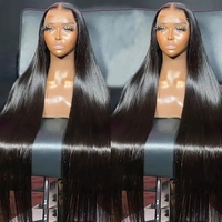 Perruque brésilienne en cheveux humains, frontale en dentelle suisse, noire naturelle, lisse, cuticules alignées, dentelle HD transparente, longue, pour femmes