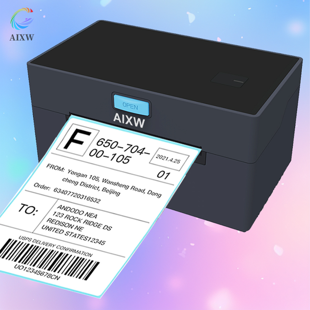 AIXW Desktop Thermal Label Printer Inkless Printer High-Resolution Bar Code Printing for Professional Packaging