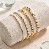 Vente en gros de bracelets en acier inoxydable plaqué or avec zircone, élégants et éblouissants, sensation de luxe haut de gamme pour anniversaire