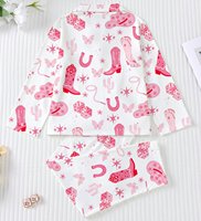 Ensemble de pyjama personnalisé pour femmes et enfants, imprimé animaux de la ferme, style western, deux pièces, vêtements de nuit pour la maison
