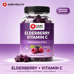 Gummies de Sureau et Vitamine C à Marque Blanche OEM, 60 Unités, avec Zinc, Multivitamines, Soutien Immunitaire, Antioxydant, Saveur Framboise, pour Adultes, Personnalisables - Product Image 1