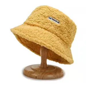 Wholesale black winter bucket hat-Fashion Lady Solid Soft Warm Winter Hat Fleece Outdoor Vacation Faux Lamb Wool Sherpa Bucket Hat Bucks Hat
