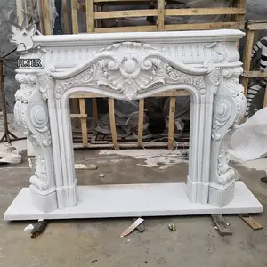 European High Quality Italian French Style Contemporary Fireplace Surround White Marble Indoor Fireplace Mantel