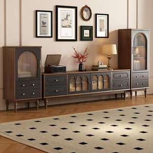 Meuble TV de luxe en bois de chêne de style Mid-Century Modern, ensemble table TV et table basse pour salon - Product Image 1