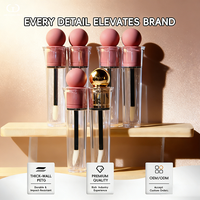 Tube à gloss à lèvres vide rechargeable en ABS transparent avec pinceau souple, bouchon sphérique, flacon à facettes, emballage cosmétique or rose, logo personnalisé OEM