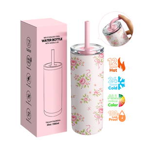Botella de Agua de Acero Inoxidable de Doble Pared de 20 oz/600 ml, Libre de BPA, con Logotipo Personalizado, Tapa con Boquilla y Pajita, para Oficina y Actividades al Aire Libre - Product Image 2