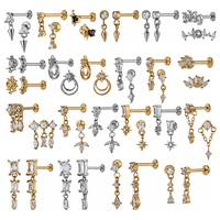 Kite CZ Boucles d'oreilles pendantes en acier inoxydable 316L à dos plat pour femmes, pour piercing au cartilage et à l'oreille (lobes)