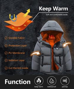 Jaket Musim Dingin Anak Laki-laki Anti Air Berlapis Fleece, Mantel Katun Tebal Berkerudung untuk Aktivitas Luar Ruangan - Product Image 4