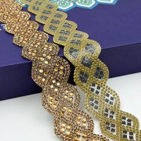 XLQ3931 Garnitures de dentelle perlées en verre pour couture DIY, pour robes de costume, avec strass en cristal CZ brillants, garniture extensible et chaîne de diamants thermocollante
