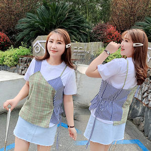 แฮปปี้ฮัทเสื้อยืดผู้หญิงแบบมีสายรัดลายปะติดสำหรับฤดูร้อน สีขาว ระบายอากาศได้ดี ผ้าทอ ไซส์พลัส N7008 - Product Image 3