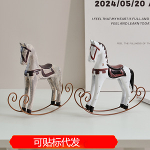 Wooden Rocking Horse Nordic <b>Retro</b> Style 2Pcs Desktop <b>Decoration</b> For Bedroom Kids Room MDF Craft Ornament - Product Image 3