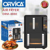 ORVICA 12L Penggorengan Udara Bertumpuk Ganda dengan Dua Gagang, Laci 5+7L, Wadah Baja, Casing Plastik, Jendela Visual ORM-8880