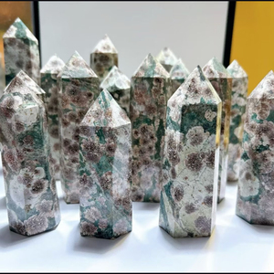 หินคริสตัลธรรมชาติคุณภาพสูง งานฝีมือขัดเงา หินอาเกตทรงดอกไม้ หินอาเกตทรงดอกซากุระ หินจีโอดสีชมพูสีเขียว ของขวัญ - Product Image 6
