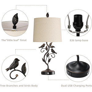 Traditional Iron Table Lamp With Usb <b>Port</b> E26 Led Bulb Off <b>White</b> Shade Bedroom Living Room Decor - Product Image 3