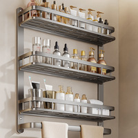 Étagère de salle de bain murale 3 niveaux en aluminium spatial de luxe léger, sans perçage, pour rangement de douche, 40/50/60cm, revêtement poudré