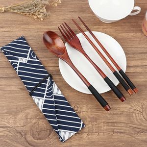 Cuillère en bois portable baguettes ensembles de couverts vaisselle de Style japonais beau cadeau pour voyage cuillère baguettes fournitures de cuisine - Product Image 3