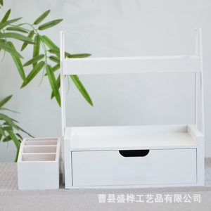 Estante de almacenamiento de escritorio de madera, organizador de cosméticos de doble capa con cajón para tocador y condimentos de cocina - Product Image 4