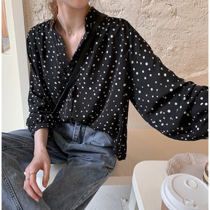 Polka del Puntino di Stampa Delle Donne Della Camicia Sexy Camicetta Dolce Autunno Lanterna Manica Lunga Office Lady Tops Blusa Trasporto di Goccia - Product Image 3