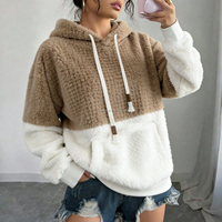 Sweat-shirt en molleton à blocs de couleur contrastés personnalisé OEM pour femme, épais et chaud, en fausse fourrure, style Teddy Sherpa surdimensionné