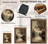 Décoration murale vintage en toile avec cadre doré, paysage d'automne avec lac et prairie, OEM ODM