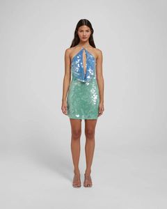 Abito Mini Elegante da Donna a Trapezio per il Nuovo Anno 2025, <span class=keywords><strong>Sexy</strong></span> con Paillettes, Scollo all'Americana, Senza Maniche, Vita Impero, Tinta Unita - Product Image 2