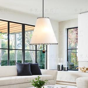 Lampe suspendue en tissu de style vintage français, ronde blanche, E27 Led, pour salon, chambre à coucher, restaurant, salon de thé, café - Product Image 1