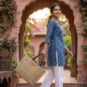 <b>Boho</b> Floral <b>Rug</b> Tote Bag Handmade Cotton Shoulder Bag Ragzine Handle Tote Wholesale Manufacturer India - Product Image 6
