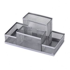Escritorio de Oficina Estilo Malla con 4 Compartimentos y Organizador de Papelería, Juego de Organizadores de Bolígrafos de Malla Metálica - Product Image 6