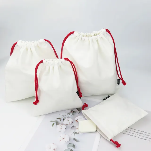 Bolsa de cordão com logotipo personalizado, bolsa branca reciclável com cordão de algodão para presente