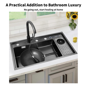 Yite Cao Cấp 304 Thép Không Gỉ Bát Đôi Áp Lực Cao Thác LED Kỹ Thuật Số Chống Xước Nano Hoàn Chỉnh Bồn Rửa Nhà Bếp - Product Image 4