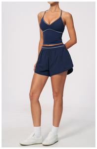 Women Yoga Set with Tank Top Bra <b>Shorts</b> 2 in 1 Leggings Nylon Spandex Workout Activewear Gym Fitness Wear - Product Image 3