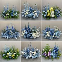 Blauwe zijden kunstbloemenloper, bloemenkrans voor de bruidsgang, elegante kunstbloemen centerpiece voor verlovingsbanketlocatie