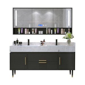 Solid Wood Farmhouse Bathroom <b>Vanity</b> Ceramic Basin LED Integrated Modern <b>Light</b> Luxury Smart Mirror Wall-Mounted Hotel Cabinet - Product Image 1