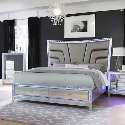High Quality Top Selling led Furniture mirror bed King Size Silver Frame Bedroom Mirrored Bed