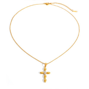 <b>Cross</b> Pendant Necklace 18K Gold Plated Diamond Set Round Geometric Design Retro Style Simple Elegant Layered Clavicle <b>Chain</b> - Product Image 5